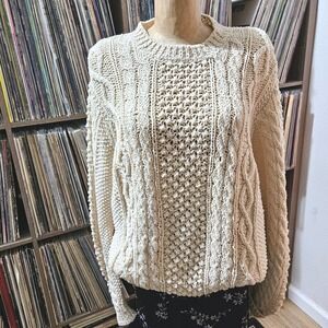 Vintage Italy Wool Cable Knit Sweater Cream Fisherman Style Macy's California